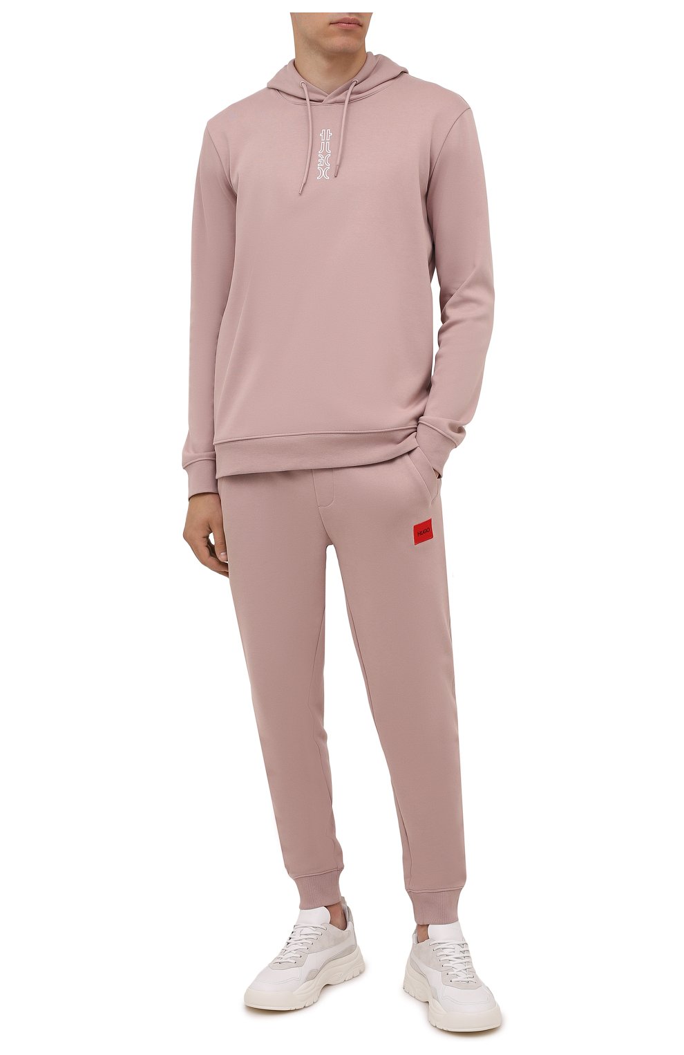 Мужские хлопковые джоггеры HUGO розового цвета, арт. 50447963 | Фото 2 (Длина (брюки, джинсы): Стандартные; Материал внешний: Хлопок; Стили: Спорт-шик; Силуэт М (брюки): Джоггеры)