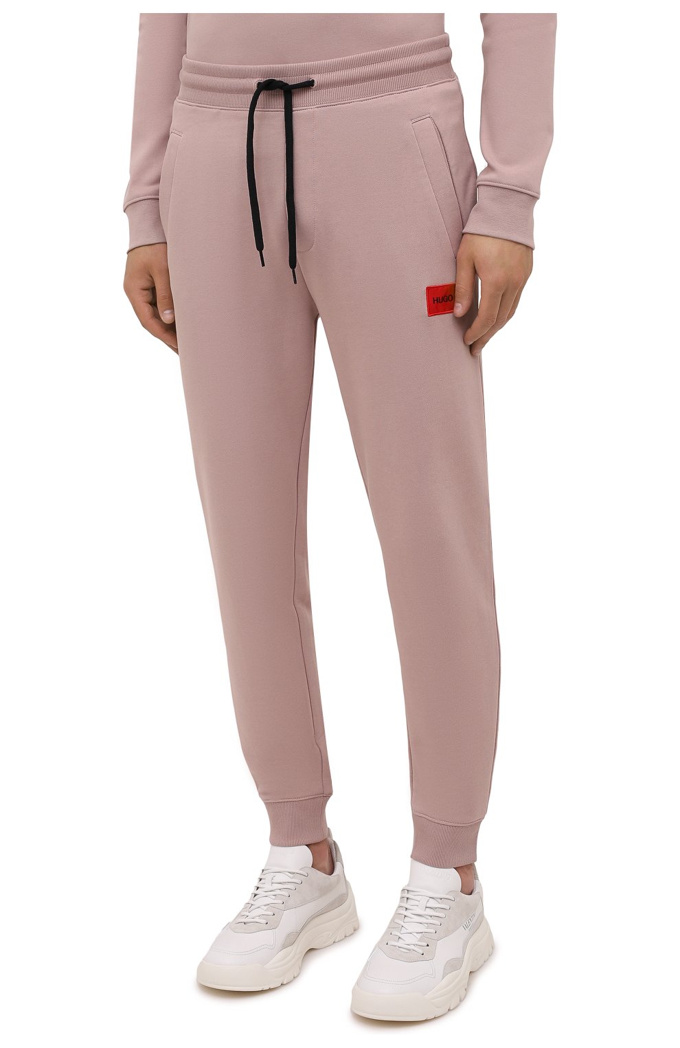 Мужские хлопковые джоггеры HUGO розового цвета, арт. 50447963 | Фото 3 (Длина (брюки, джинсы): Стандартные; Материал внешний: Хлопок; Стили: Спорт-шик; Силуэт М (брюки): Джоггеры)