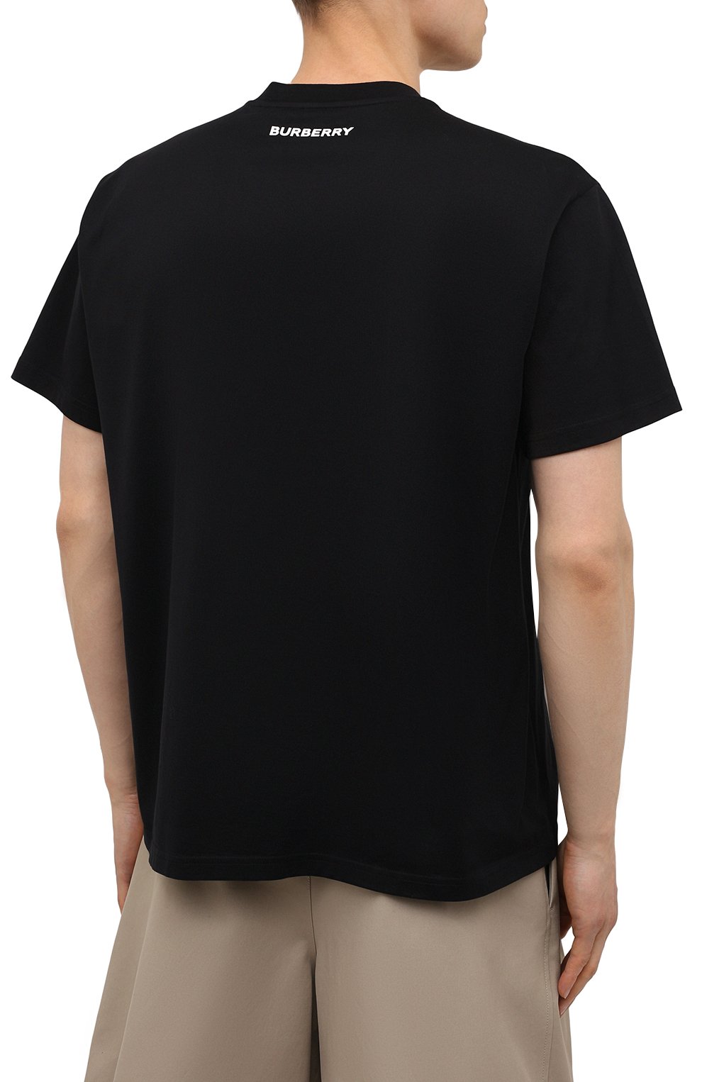 Мужская хлопковая футболка BURBERRY черного цвета, арт. 8040683 | Фото 4 (Рукава: Короткие; Длина (для топов): Стандартные; Принт: С принтом; Материал внешний: Хлопок; Стили: Кэжуэл)