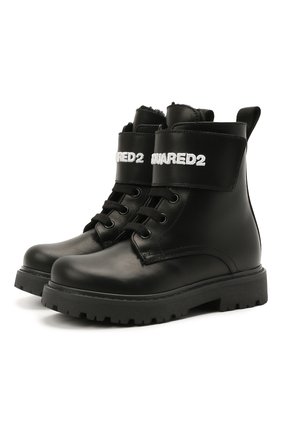 Детские кожаные ботинки DSQUARED2 черного цвета по цене 25700 руб., арт. 68588/RUNNER/18-27 | Фото 1 Детские кожаные ботинки DSQUARED2 черного цвета, арт. 68588/RUNNER/18-27 | Фото 1