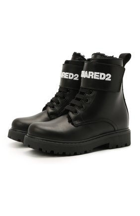 Детские кожаные ботинки DSQUARED2 черного цвета по цене 28200 руб., арт. 68588/RUNNER/28-35 | Фото 1 Детские кожаные ботинки DSQUARED2 черного цвета, арт. 68588/RUNNER/28-35 | Фото 1