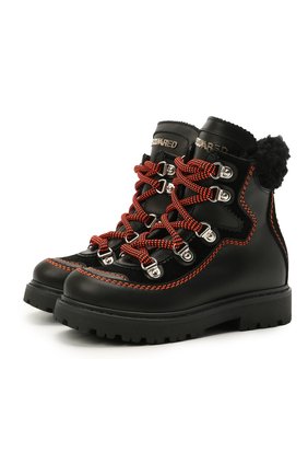 Детские кожаные ботинки DSQUARED2 черного цвета по цене 34400 руб., арт. 68591/GAUCH0/GAUCH0/KALEID0/GAUCH0/18-27 | Фото 1 Детские кожаные ботинки DSQUARED2 черного цвета, арт. 68591/GAUCH0/GAUCH0/KALEID0/GAUCH0/18-27 | Фото 1 (Материал утеплителя: Натуральный мех; Материал внешний: Кожа; Длина стельки: 18)