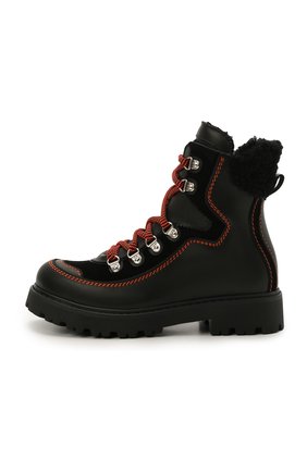 Детские кожаные ботинки DSQUARED2 черного цвета по цене 41950 руб., арт. 68591/GAUCH0/GAUCH0/KALEID0/GAUCH0/36-41 | Фото 2 Детские кожаные ботинки DSQUARED2 черного цвета, арт. 68591/GAUCH0/GAUCH0/KALEID0/GAUCH0/36-41 | Фото 2 (Материал утеплителя: Натуральный мех; Материал внешний: Кожа; Длина стельки: 24,5, 24, 25, 26,3)