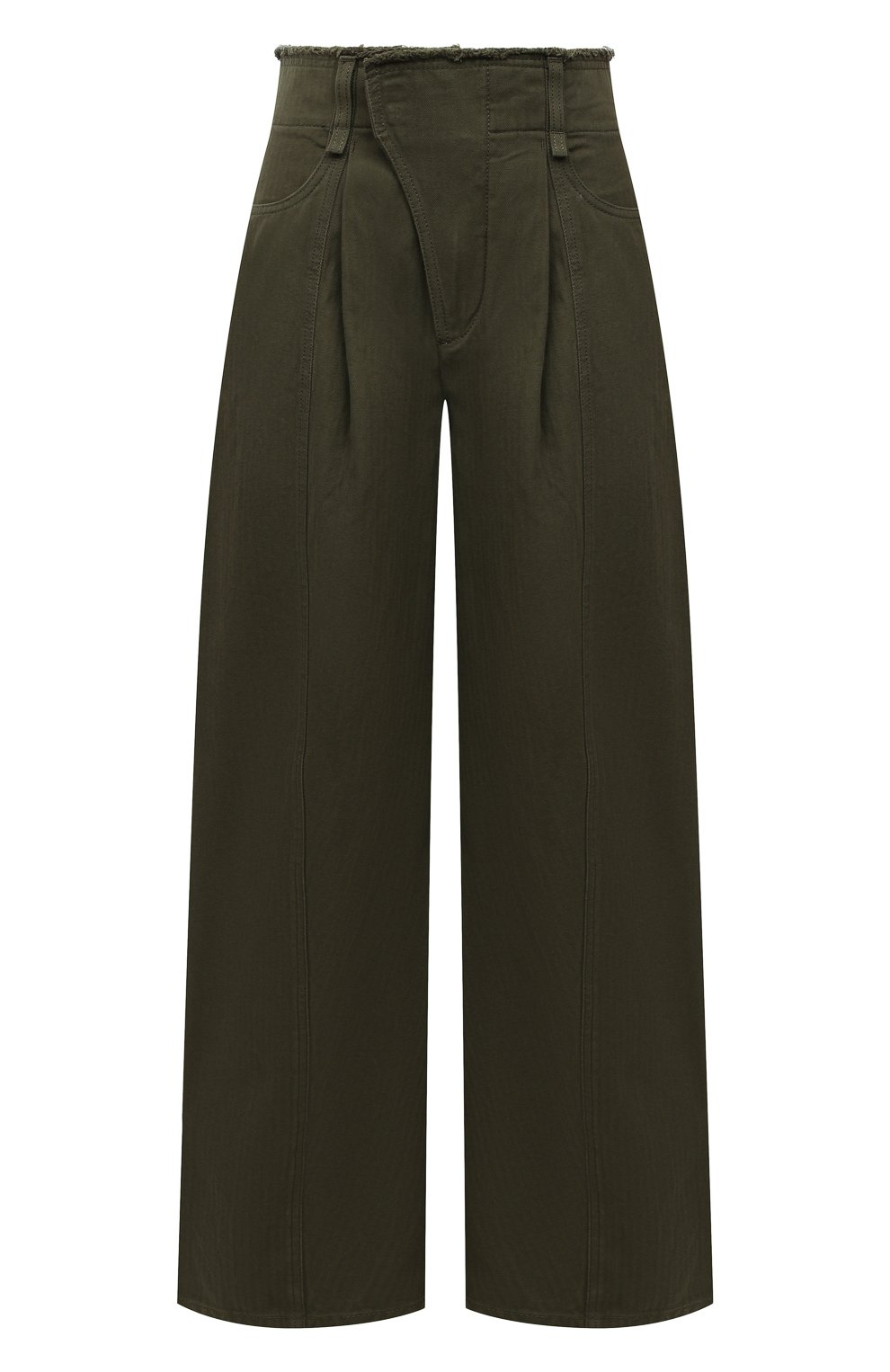 Женские хлопковые брюки CHLOÉ темно-зеленого цвета, арт. CHC21UDP51048 | Фото 1 (Силуэт Ж (брюки и джинсы): Широкие; Длина (брюки, джинсы): Стандартные; Женское Кросс-КТ: Брюки-одежда; Региональные ограничения белый список (Axapta Mercury): RU; Материал внешний: Хлопок; Стили: Кэжуэл)