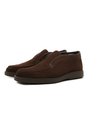 Мужские замшевые ботинки SANTONI темно-коричневого цвета, арт. MGDG17823DATASVUT50 | Фото 1 (Мужское Кросс-КТ: Ботинки-обувь; Подошва: Плоская; Материал утеплителя: Натуральный мех; Материал внешний: Замша, Кожа)
