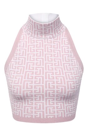 Женский топ BALMAIN светло-розового цвета, арт. WF1AB021/K272 | Фото 1 (Длина (для топов): Укороченные; Кросс-КТ: Трикотаж, без рукавов; Стили: Спорт-шик; Материал внешний: Вискоза)