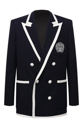 Мужской шерстяной пиджак BALMAIN темно-синего цвета по цене 280500 руб., арт. WH1SI003/081W | Фото 1 Мужской шерстяной пиджак BALMAIN темно-синего цвета, арт. WH1SI003/081W | Фото 1 (Рукава: Длинные; Материал подклада: Синтетический материал; Пиджаки М: Прямой; Случай: Коктейльный; Материал внешний: Шерсть; Длина (для топов): Стандартные; 1-2-бортные: Двубортные; Стили: Классический)
