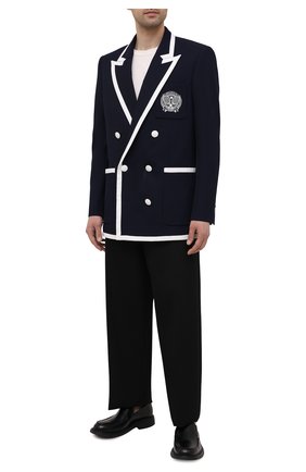 Мужской шерстяной пиджак BALMAIN темно-синего цвета по цене 280500 руб., арт. WH1SI003/081W | Фото 2 Мужской шерстяной пиджак BALMAIN темно-синего цвета, арт. WH1SI003/081W | Фото 2 (Рукава: Длинные; Материал подклада: Синтетический материал; Пиджаки М: Прямой; Случай: Коктейльный; Материал внешний: Шерсть; Длина (для топов): Стандартные; 1-2-бортные: Двубортные; Стили: Классический)