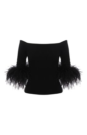 Женский шерстяной топ с отделкой перьями SAINT LAURENT черного цвета по цене 105000 руб., арт. 654479/Y75BK | Фото 1 Женский шерстяной топ с отделкой перьями SAINT LAURENT черного цвета, арт. 654479/Y75BK | Фото 1