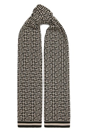 Женский шерстяной шарф BALMAIN черно-белого цвета по цене 48100 руб., арт. WF1XG000/K297 | Фото 1 Женский шерстяной шарф BALMAIN черно-белого цвета, арт. WF1XG000/K297 | Фото 1