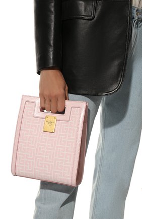 Женский сумка-тоут 1945 small BALMAIN светло-розового цвета, арт. WN1BK657/TJGH | Фото 2 (Сумки-технические: Сумки-шопперы; Размер: small; Ремень/цепочка: На ремешке; Материал: Текстиль)