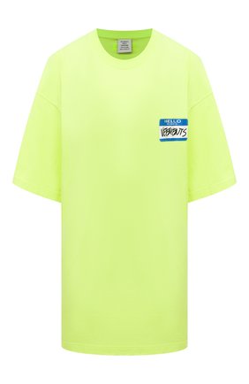Женская хлопковая футболка VETEMENTS светло-зеленого цвета по цене 36300 руб., арт. UA52TR330Y 1602/W | Фото 1 Женская хлопковая футболка VETEMENTS светло-зеленого цвета, арт. UA52TR330Y 1602/W | Фото 1