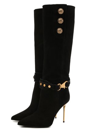 Женские замшевые сапоги bottes robin BALMAIN черного цвета по цене 124000 руб., арт. WN1TA567/LCTA | Фото 1 Женские замшевые сапоги bottes robin BALMAIN черного цвета, арт. WN1TA567/LCTA | Фото 1 (Высота голенища: Средние; Подошва: Плоская; Материал внутренний: Натуральная кожа; Каблук высота: Высокий; Материал внешний: Замша; Каблук тип: Шпилька)