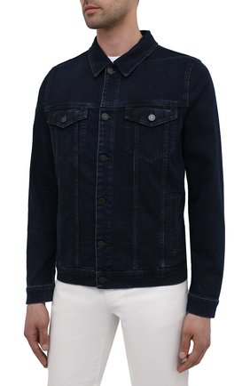 Мужская джинсовая куртка 7 FOR ALL MANKIND синего цвета, арт. JSK5R460LL | Фото 3 (Кросс-КТ: Куртка, Деним; Рукава: Длинные; Материал внешний: Хлопок, Деним; Длина (верхняя одежда): Короткие; Стили: Кэжуэл)