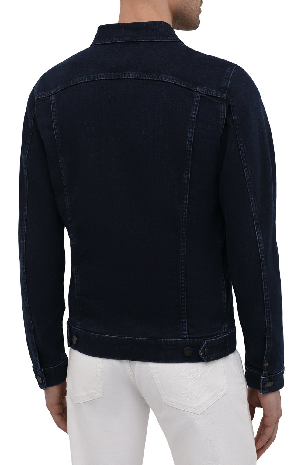 Мужская джинсовая куртка 7 FOR ALL MANKIND синего цвета, арт. JSK5R460LL | Фото 4 (Кросс-КТ: Куртка, Деним; Рукава: Длинные; Материал внешний: Хлопок, Деним; Длина (верхняя одежда): Короткие; Стили: Кэжуэл)