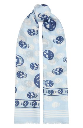 Женский шарф ALEXANDER MCQUEEN голубого цвета, арт. 657181/3418Q | Фото 1 (Материал: Текстиль; Принт: С принтом)