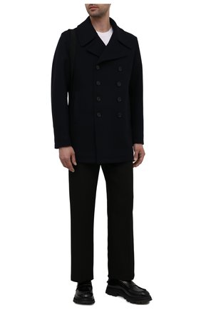 Мужской утепленное пальто GIORGIO ARMANI темно-синего цвета, арт. 1WG0C06H/T0200 | Фото 2 (Длина (верхняя одежда): Короткие; Материал подклада: Синтетический материал; Материал внешний: Шерсть; Рукава: Длинные; Мужское Кросс-КТ: пальто-верхняя одежда; Стили: Классический)