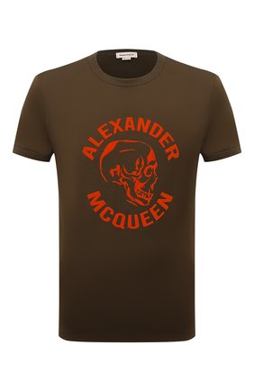 Мужская хлопковая футболка ALEXANDER MCQUEEN хаки цвета, арт. 662566/QRZ81 | Фото 1 (Длина (для топов): Стандартные; Материал внешний: Хлопок; Рукава: Короткие; Стили: Панк; Принт: С принтом)