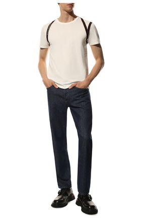Мужская хлопковая футболка ALEXANDER MCQUEEN кремвого цвета, арт. 659607/QRX03 | Фото 2 (Рукава: Короткие; Материал внешний: Хлопок; Длина (для топов): Стандартные; Принт: Без принта; Стили: Кэжуэл)