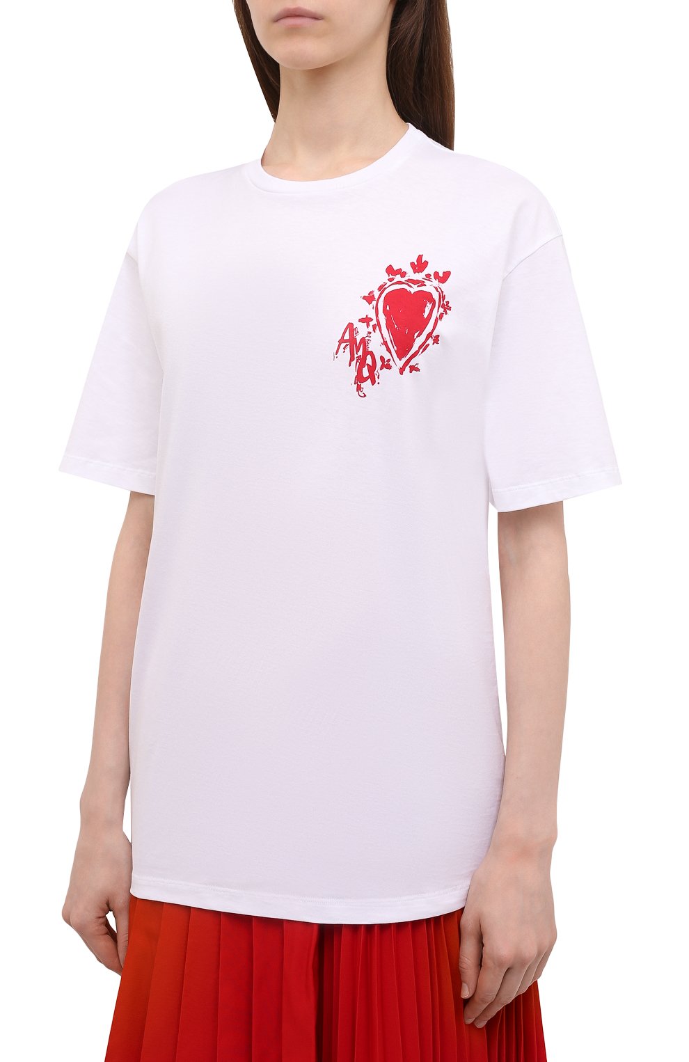 Женская хлопковая футболка ALEXANDER MCQUEEN белого цвета, арт. 659729/QZADJ | Фото 3 (Рукава: Короткие; Длина (для топов): Стандартные; Принт: С принтом; Материал внешний: Хлопок; Женское Кросс-КТ: Футболка-одежда)