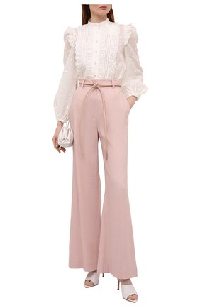 Женские брюки изо льна и вискозы ZIMMERMANN светло-розового цвета, арт. 1188PLMI | Фото 2 (Материал внешний: Лен, Вискоза; Длина (брюки, джинсы): Стандартные; Стили: Романтичный; Женское Кросс-КТ: Брюки-одежда; Силуэт Ж (брюки и джинсы): Расклешенные; Региональные ограничения белый список (Axapta Mercury): RU)