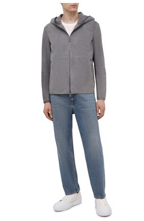 Мужская замшевая куртка GIORGIO ARMANI серого цвета по цене 376500 руб., арт. BSR16P/BSP23 | Фото 2 Мужская замшевая куртка GIORGIO ARMANI серого цвета, арт. BSR16P/BSP23 | Фото 2 (Длина (верхняя одежда): Короткие; Рукава: Длинные; Кросс-КТ: Куртка; Мужское Кросс-КТ: Кожа и замша; Стили: Кэжуэл; Материал внешний: Замша, Натуральная кожа)