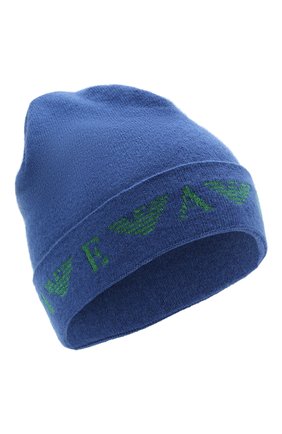 Детского шапка EMPORIO ARMANI синего цвета, арт. 394614/1A761 | Фото 1 (Материал: Текстиль, Вискоза, Шерсть, Синтетический материал)