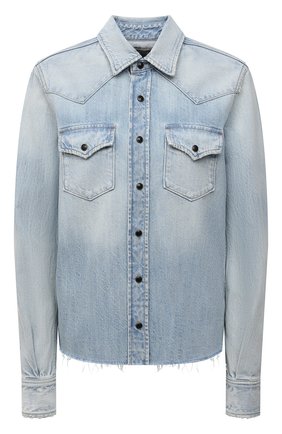 Женская джинсовая рубашка SAINT LAURENT голубого цвета по цене 58350 руб., арт. 653999/Y31GA | Фото 1 Женская джинсовая рубашка SAINT LAURENT голубого цвета, арт. 653999/Y31GA | Фото 1 (Рукава: Длинные; Материал внешний: Хлопок, Деним; Длина (для топов): Стандартные; Стили: Спорт-шик; Принт: Без принта; Женское Кросс-КТ: Рубашка-одежда)