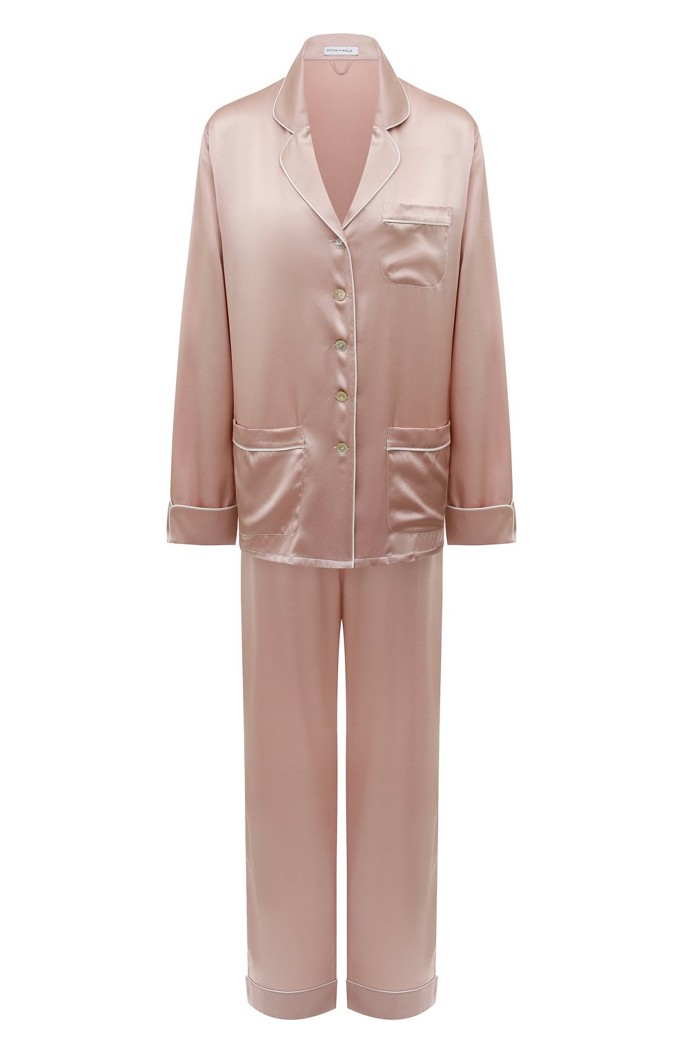Женская шелковая пижама OLIVIA VON HALLE розового цвета, арт. CT0027 | Фото 1 (Материал внешний: Шелк; Рукава: Длинные; Длина Ж (юбки, платья, шорты): Мини; Длина (брюки, джинсы): Стандартные; Длина (для топов): Стандартные)