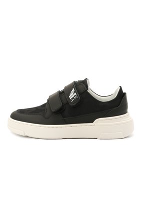 Детские кожаные кеды EMPORIO ARMANI черного цвета по цене 21050 руб., арт. XYX019/X0I51/35-40 | Фото 2 Детские кожаные кеды EMPORIO ARMANI черного цвета, арт. XYX019/X0I51/35-40 | Фото 2
