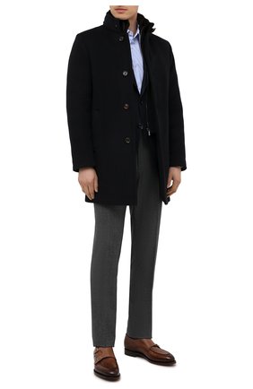 Мужской пальто из шерсти и кашемира bond-fur-le MOORER темно-синего цвета, арт. B0ND-FUR-LE/M0UG2100131-TEPA209 | Фото 2 (Материал подклада: Синтетический материал; Рукава: Длинные; Материал внешний: Шерсть; Стили: Классический; Мужское Кросс-КТ: пальто-верхняя одежда; Материал утеплителя: Пух и перо; Длина (верхняя одежда): До середины бедра)