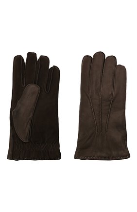 Мужские кожаные перчатки MOORER темно-коричневого цвета, арт. GUANT0-VEN-DER/M0UGU100005-TEPA379 | Фото 2 (Мужское Кросс-КТ: Кожа и замша; Материал: Натуральная кожа)