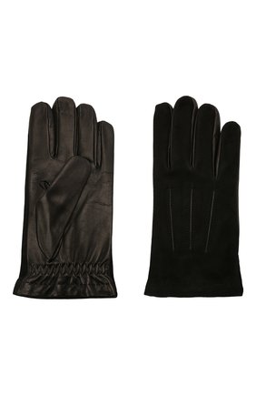 Мужские комбинированные перчатки MOORER черного цвета, арт. GUANT0-NERV-NCM/M0UGU100004-TEPA378 | Фото 2 (Мужское Кросс-КТ: Кожа и замша; Материал: Натуральная кожа)