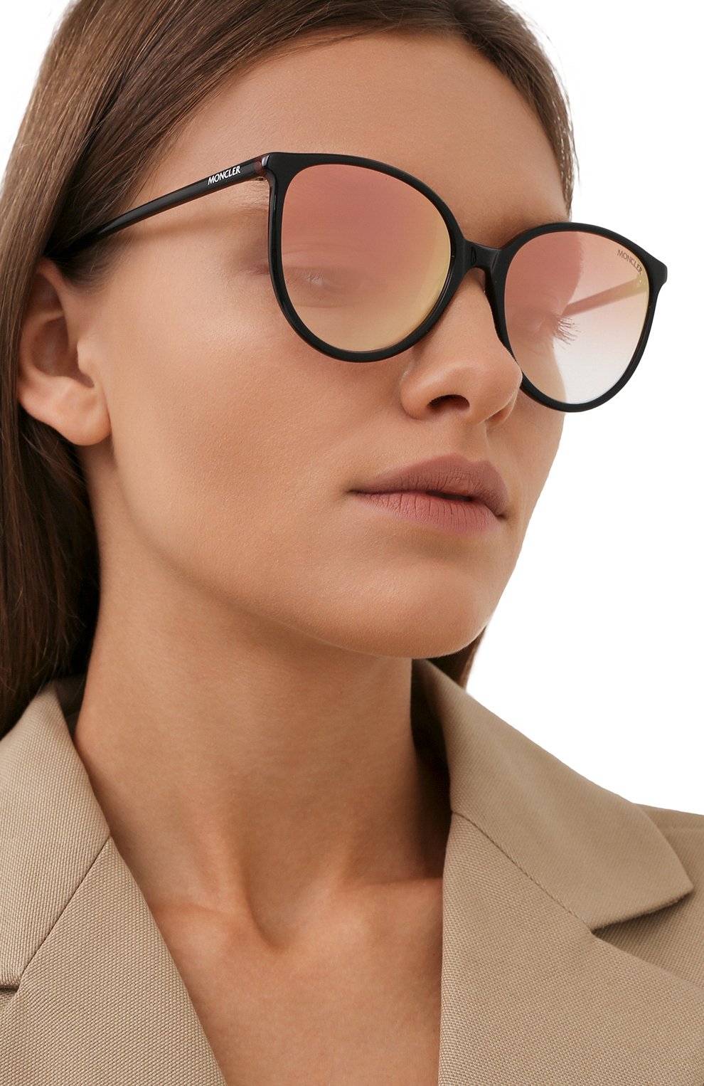 Женские солнцезащитные очки MONCLER черного цвета, арт. ML 0177 05T 56 с/з очки | Фото 2 (Материал: Пластик; Тип очков: С/з; Очки форма: Cat-eye)