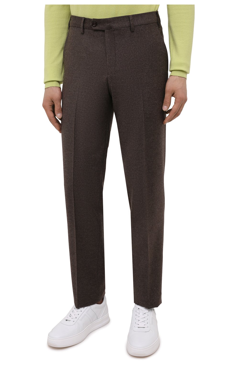Мужские брюки из шерсти и кашемира LORO PIANA темно-коричневого цвета, арт. FAI3433 | Фото 3 (Материал внешний: Шерсть; Длина (брюки, джинсы): Стандартные; Случай: Повседневный; Материал подклада: Синтетический материал; Стили: Кэжуэл)