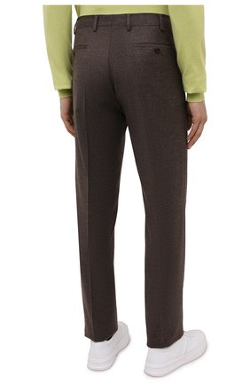 Мужские брюки из шерсти и кашемира LORO PIANA темно-коричневого цвета, арт. FAI3433 | Фото 4 (Материал внешний: Шерсть; Длина (брюки, джинсы): Стандартные; Случай: Повседневный; Материал подклада: Синтетический материал; Стили: Кэжуэл)