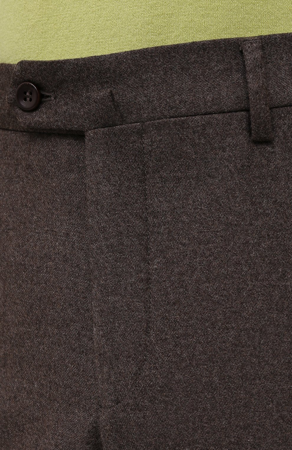 Мужские брюки из шерсти и кашемира LORO PIANA темно-коричневого цвета, арт. FAI3433 | Фото 5 (Материал внешний: Шерсть; Длина (брюки, джинсы): Стандартные; Случай: Повседневный; Материал подклада: Синтетический материал; Стили: Кэжуэл)