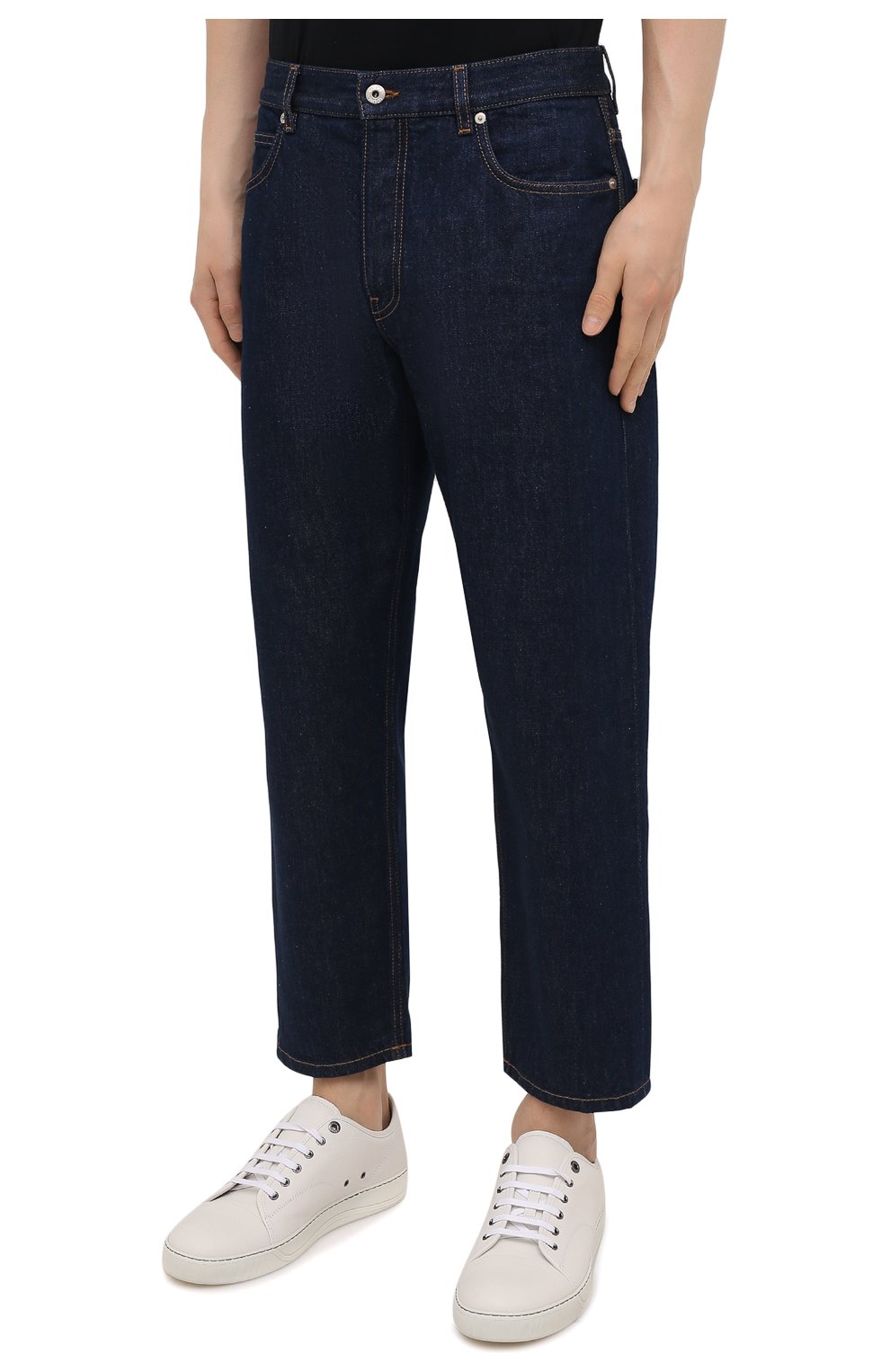 Мужские джинсы LOEWE синего цвета, арт. H526Y11X02 | Фото 3 (Силуэт М (брюки): Широкие; Кросс-КТ: Деним; Длина (брюки, джинсы): Стандартные; Материал внешний: Хлопок; Стили: Минимализм)