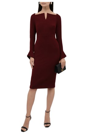Женское платье ROLAND MOURET бордового цвета по цене 116500 руб., арт. EW21/S2256/F0509 | Фото 2 Женское платье ROLAND MOURET бордового цвета, арт. EW21/S2256/F0509 | Фото 2 (Материал подклада: Синтетический материал; Длина Ж (юбки, платья, шорты): До колена; Материал внешний: Синтетический материал; Случай: Формальный; Рукава: Длинные; Стили: Гламурный; Женское Кросс-КТ: платье-футляр)
