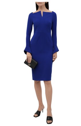 Женское платье ROLAND MOURET синего цвета по цене 116500 руб., арт. EW21/S2256/F0509 | Фото 2 Женское платье ROLAND MOURET синего цвета, арт. EW21/S2256/F0509 | Фото 2 (Длина Ж (юбки, платья, шорты): До колена; Материал внешний: Синтетический материал; Материал подклада: Синтетический материал; Случай: Формальный; Рукава: Длинные; Женское Кросс-КТ: платье-футляр; Стили: Гламурный)