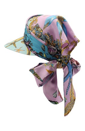 Женский шелковый козырек VERSACE голубого цвета по цене 65950 руб., арт. ICAP025/1F00905 | Фото 2 Женский шелковый козырек VERSACE голубого цвета, арт. ICAP025/1F00905 | Фото 2