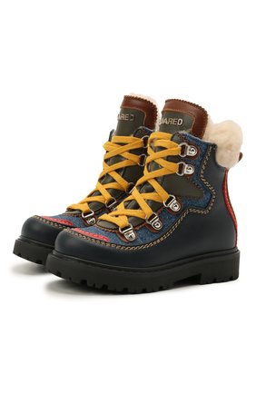 Детские кожаные ботинки DSQUARED2 темно-синего цвета по цене 34400 руб., арт. 68591/KIPS/S0FTY/DENIM/S0FTY/18-27 | Фото 1 Детские кожаные ботинки DSQUARED2 темно-синего цвета, арт. 68591/KIPS/S0FTY/DENIM/S0FTY/18-27 | Фото 1 (Материал утеплителя: Натуральный мех; Материал внешний: Кожа; Длина стельки: 17,5)