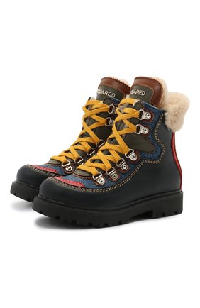 Детские кожаные ботинки DSQUARED2 темно-синего цвета по цене 38150 руб., арт. 68591/KIPS/S0FTY/DENIM/S0FTY/28-35 | Фото 1 Детские кожаные ботинки DSQUARED2 темно-синего цвета, арт. 68591/KIPS/S0FTY/DENIM/S0FTY/28-35 | Фото 1 (Материал утеплителя: Натуральный мех; Материал внешний: Кожа; Длина стельки: 19)