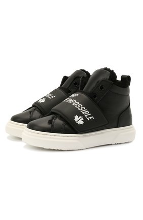 Детские высокие кожаные кеды DSQUARED2 черного цвета по цене 29450 руб., арт. 68483/KIPS/T0MAIA/KIPS/36-41 | Фото 1 Детские высокие кожаные кеды DSQUARED2 черного цвета, арт. 68483/KIPS/T0MAIA/KIPS/36-41 | Фото 1 (Кросс-КТ: велькро; Материал утеплителя: Натуральный мех; Материал внешний: Кожа)