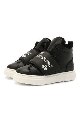 Детские высокие кожаные кеды DSQUARED2 черного цвета по цене 24500 руб., арт. 68483/KIPS/T0MAIA/KIPS/18-27 | Фото 1 Детские высокие кожаные кеды DSQUARED2 черного цвета, арт. 68483/KIPS/T0MAIA/KIPS/18-27 | Фото 1