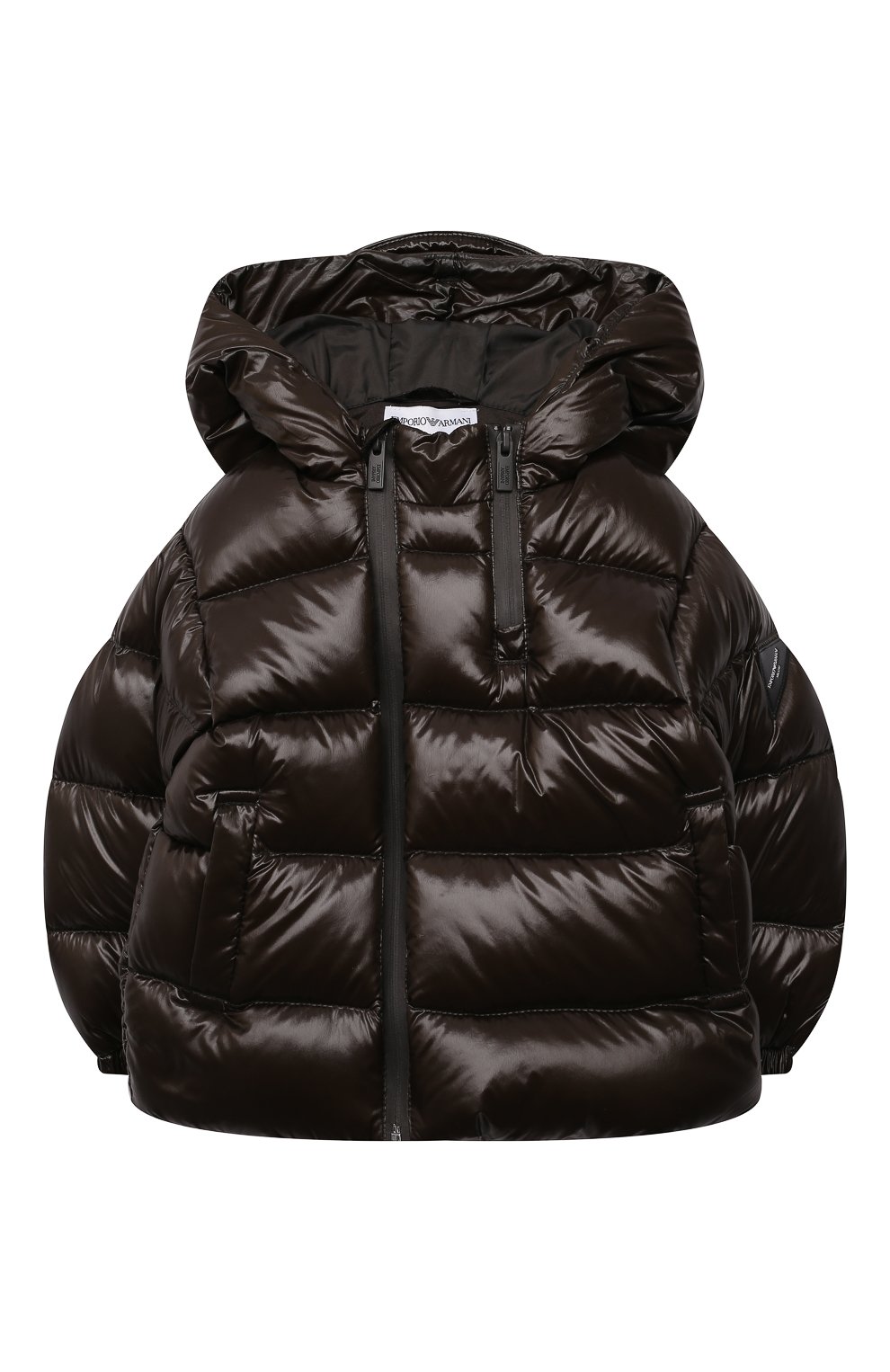 Детского пуховая куртка EMPORIO ARMANI хаки цвета, арт. 6KHB67/1NWPZ | Фото 1 (Рукава: Длинные; Материал внешний: Синтетический материал; Кросс-КТ НВ: Куртки; Материал утеплителя: Пух и перо; Материал подклада: Хлопок; Ростовка одежда: 9 мес | 74 см, 12 мес | 80 см, 24 мес | 92 см, 36 мес | 98 см)