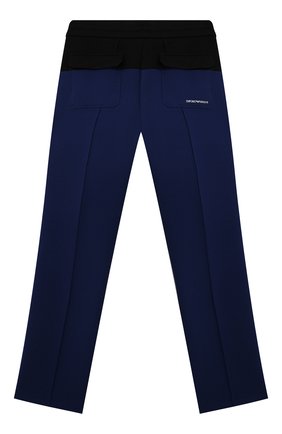 Детские хлопковые брюки EMPORIO ARMANI синего цвета по цене 14550 руб., арт. 6K4P67/1JHSZ | Фото 2 Детские хлопковые брюки EMPORIO ARMANI синего цвета, арт. 6K4P67/1JHSZ | Фото 2 (Материал внешний: Хлопок; Мальчики Кросс-КТ: Брюки-одежда; Случай: Повседневный; Ростовка одежда: 10 - 11 лет | 140 - 146см, 13 - 15 лет | 158 см, 16 лет | 164 см, 4 года | 104 см, 5 лет | 110 см, 6 лет | 116 см, 7 лет | 122 см, 8 лет | 128 см)