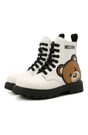 Детские кожаные ботинки MOSCHINO белого цвета по цене 22400 руб., арт. 68926/BRUN0/28-35 | Фото 1 Детские кожаные ботинки MOSCHINO белого цвета, арт. 68926/BRUN0/28-35 | Фото 1 (Материал внутренний: Натуральная кожа; Материал внешний: Кожа)