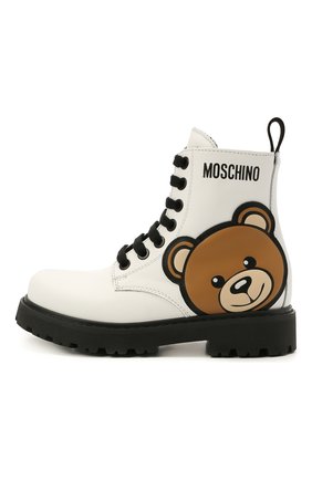 Детские кожаные ботинки MOSCHINO белого цвета по цене 22400 руб., арт. 68926/BRUN0/28-35 | Фото 2 Детские кожаные ботинки MOSCHINO белого цвета, арт. 68926/BRUN0/28-35 | Фото 2 (Материал внутренний: Натуральная кожа; Материал внешний: Кожа)