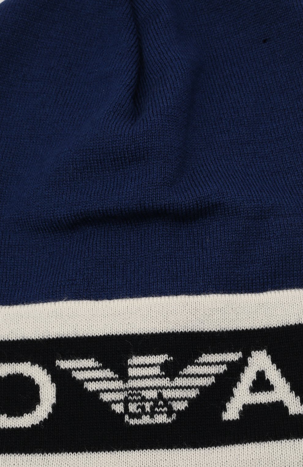 Детского шерстяная шапка EMPORIO ARMANI синего цвета по цене 7460 руб., арт. 404648/1A494 | Фото 3 Детского шерстяная шапка EMPORIO ARMANI синего цвета, арт. 404648/1A494 | Фото 3 (Материал: Шерсть)